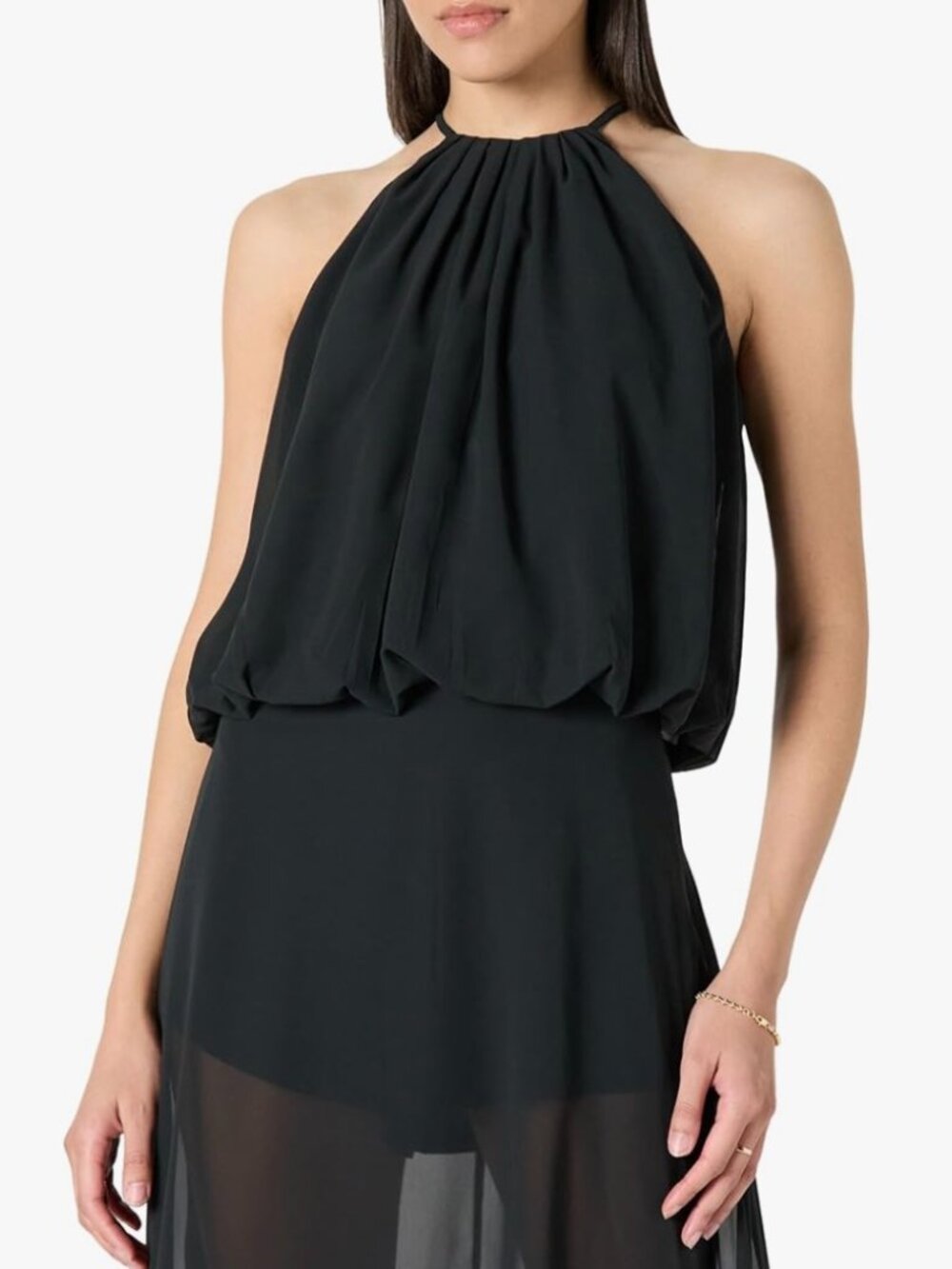 The Drop Womens Kory Shirred Neck Chiffon Halter Bubble Top Size L